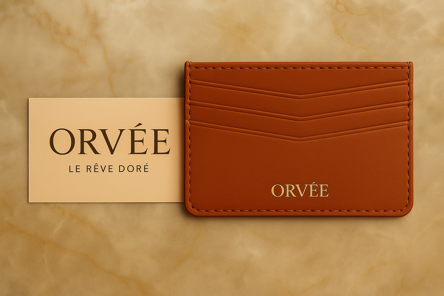Orvée Leather Card Holder Men/Women Cognac Brown